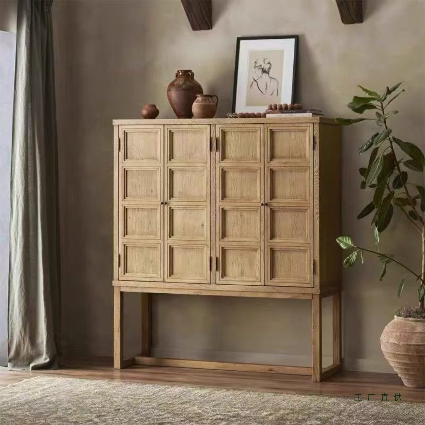 美式乡村复古实木餐边柜法式玄关柜客厅电视柜靠墙酒柜储物柜定