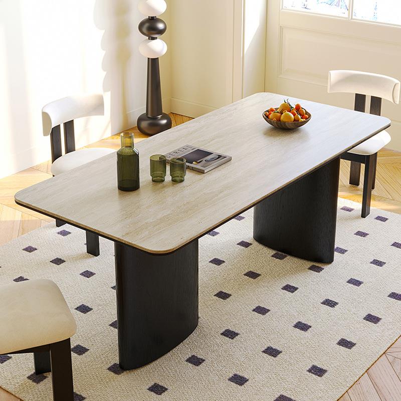 法式岩板餐桌简约用意式家极简黑木复古风色实椅子设计师-款饭桌