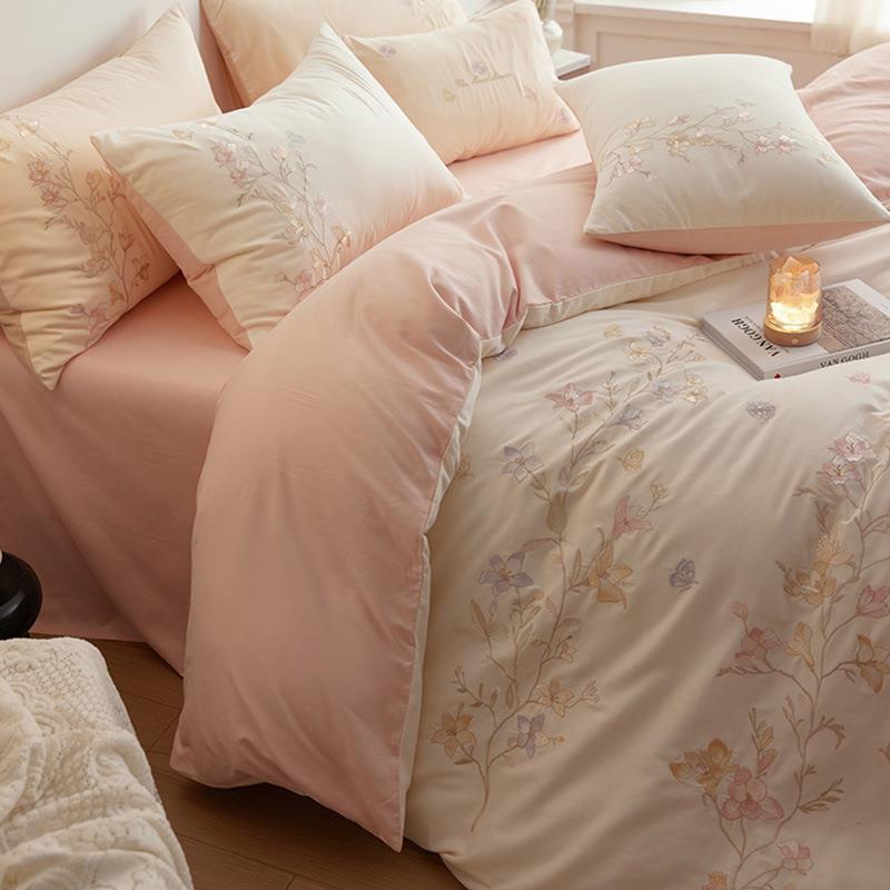 A类轻奢花卉10冬0棉磨毛四纯件T13套加厚秋刺绣被套床品粉卡S其色