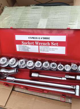 汽重型17件3/4英寸驱动套轮扳手11PC公制套筒19m865m-5棘0mm铁盒