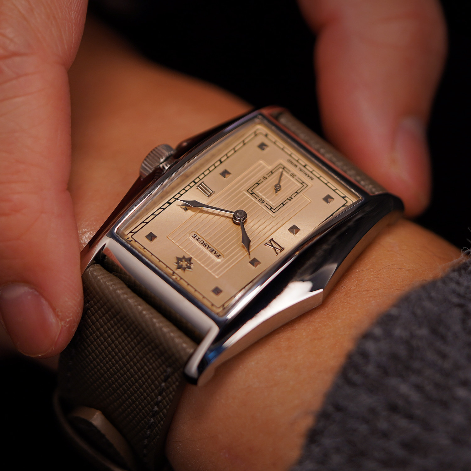 Farasute法拉苏蒂魔鬼鱼复古老钱风男士定制方形机芯手动机械腕表