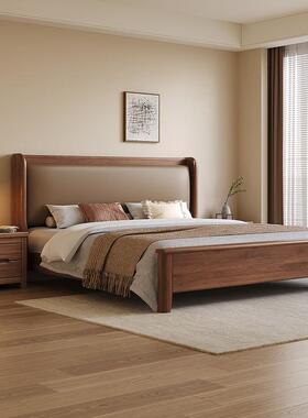 丝胡桃木实木EQQ代床主卧双大床人1.8x2金米现简约1.5米软靠婚床