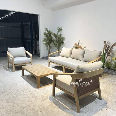 户外庭院柚藤房编沙发防腐木防晒花园阳光别墅75883酒工程店实木沙发
