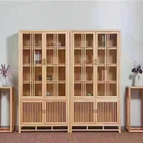 具新中式白蜡木玻璃书柜BG2组功合实木书架多能家办公储存文件柜