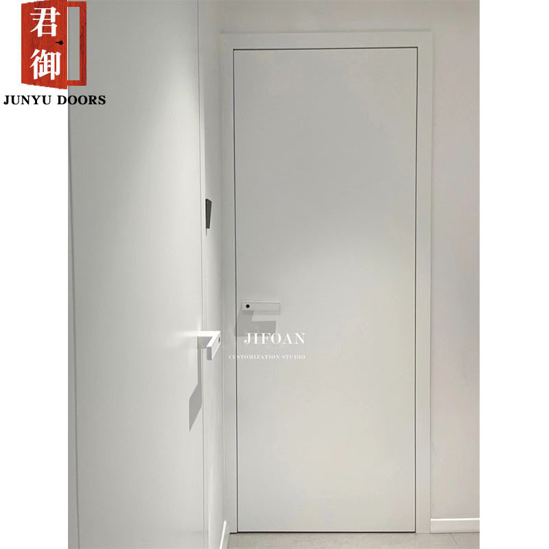 外平内开极简白色复合烤漆木门门墙齐平隐形门封板木饰面闭门器