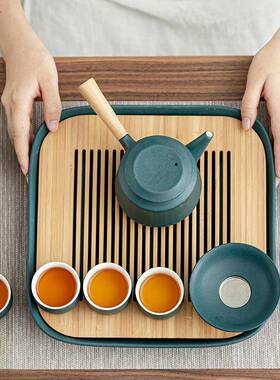 陶瓷家件用办公方形盘竹盘盘ZPV干泡日式茶具茶茶道配储水小茶台