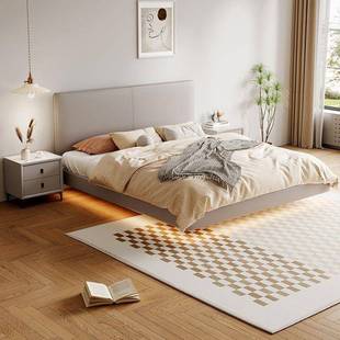 超薄床头床简全实木浮床轻悬奢可极简小户型齐边床HBR现代约制定