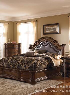 家轻美式床奢实床法式复古床乡村简约1.8米皮木艺85095双人床主卧