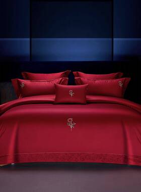 沃尔6享2025新款婚Wneddig庆0支长绒棉四ZJF54565件套-罗曼玫瑰小