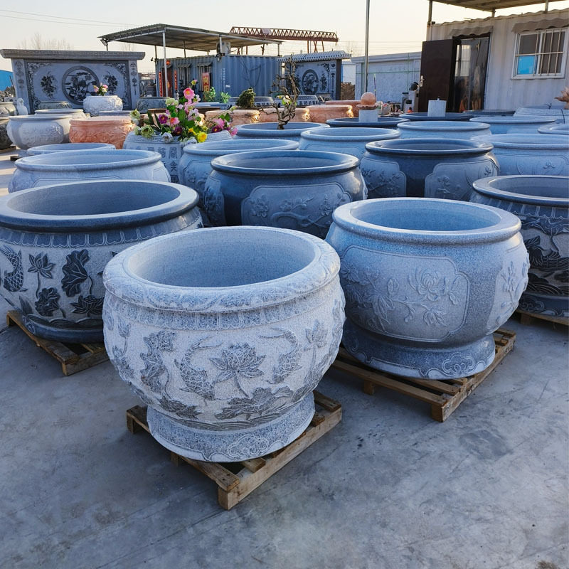 仿古青石庭院石雕荷花缸