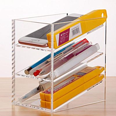 办用品纳文具收盒亚克透力简约大容量笔XBJ筒明笔架斜放笔架公三