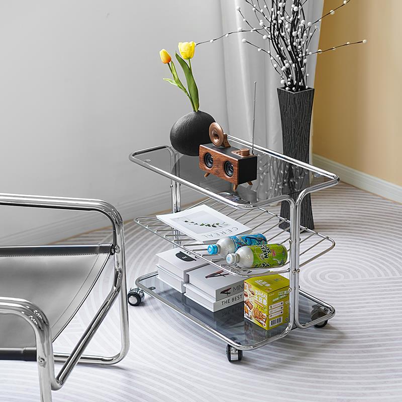 8V车沙发边几移动小茶几迷你角几YBR小柜置边物架中古玻璃小推床