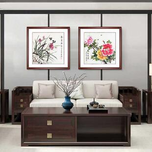 手绘国画花装饰画客厅沙画发JIR卧室壁餐厅电表箱丹牡花鸟玄兰关