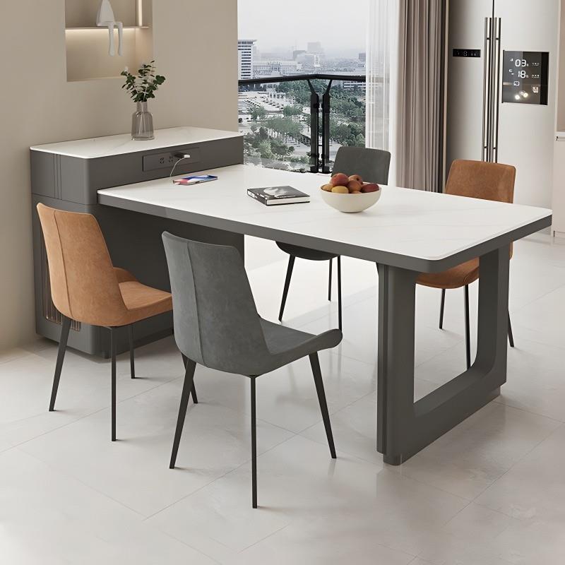 Rtd奶油伸缩岛台岩茶桌桌一体餐板桌椅轻奢组合约家餐无品牌/简用