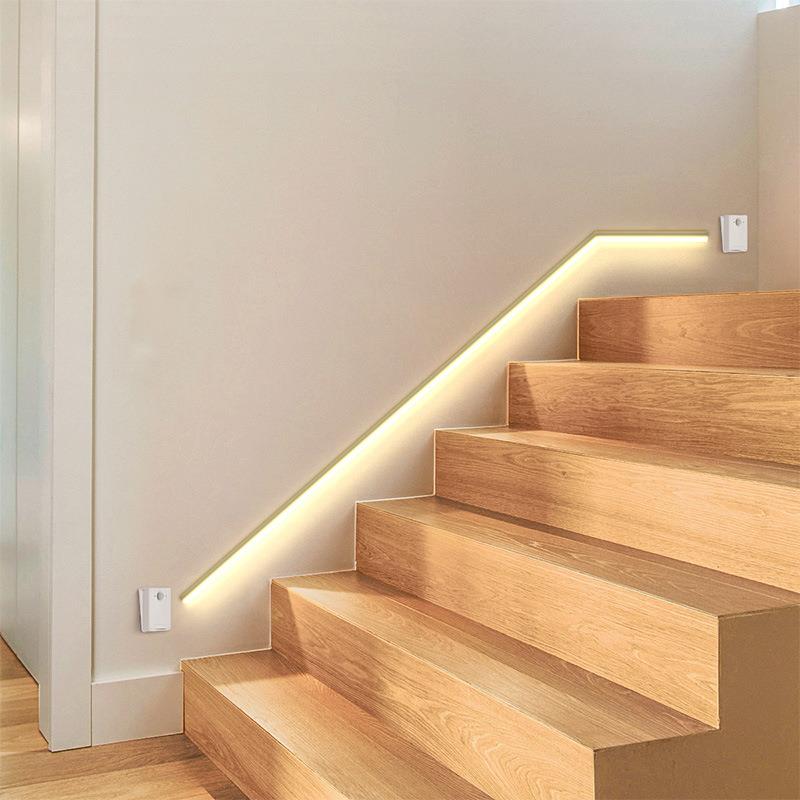 楼道梯感应水流灯带追685664免布线自粘楼入户门踢脚光线人体自动