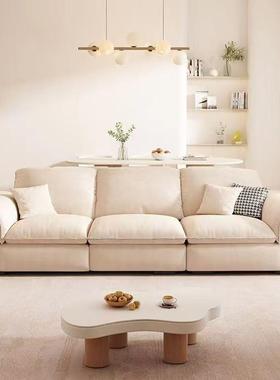 式约奶客油风布艺沙发厅小户意型简现60646代轻奢科技布直排布艺