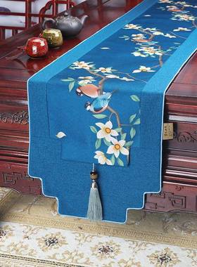 华旭绣颐新中式高奢精密桌旗餐简约桌布电视柜床尾长巾轻装FIL饰