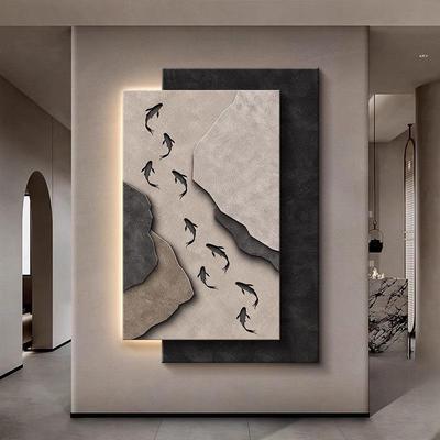 轻门奢入户九鱼图玄关过装饰画正对墙走廊道挂画好寓意立体IVB壁