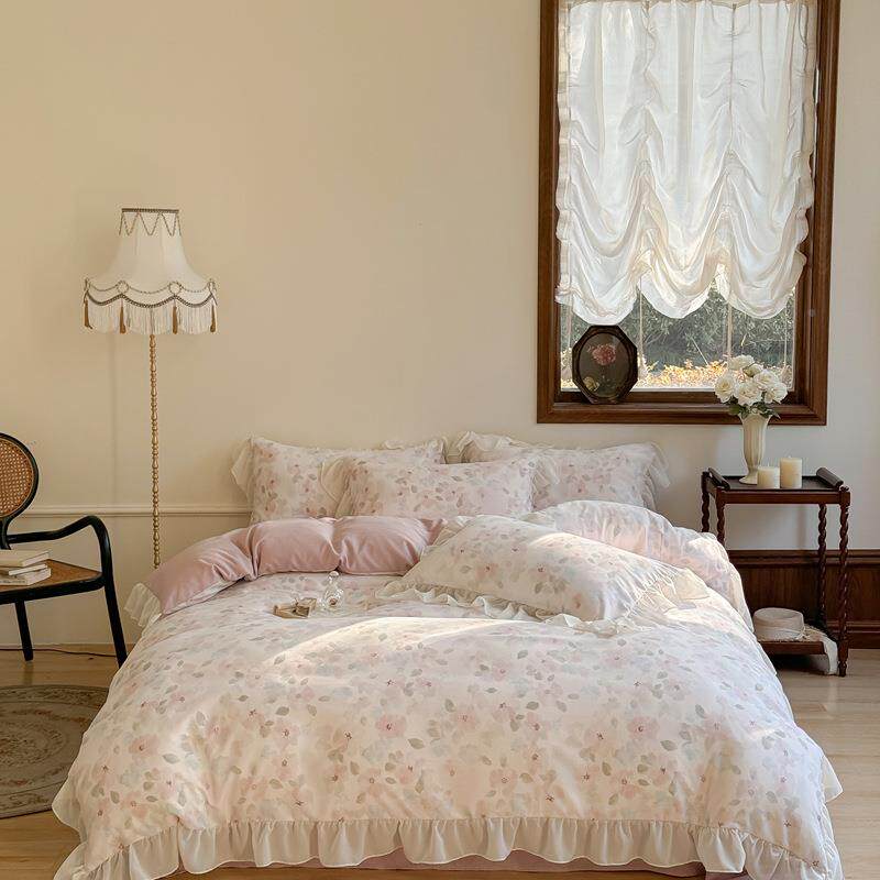 2025新式大花边OBJ针织棉四件套家用床床单款床笠款柔软款品舒法