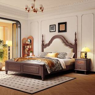 新款美式床实木床1.BQN8米村储物高箱软乡约包大床简双人床主卧家