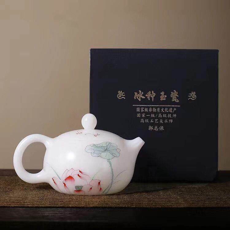 手绘小茶壶种羊脂西玉瓷素烧施20079490311ml郭志保陶瓷冰泡茶壶