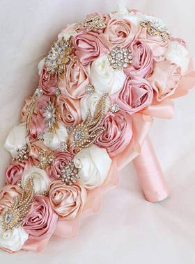 手花水钻瀑布浪漫手花BYP新娘伴娘结教婚捧花堂礼装婚饰P捧B719B