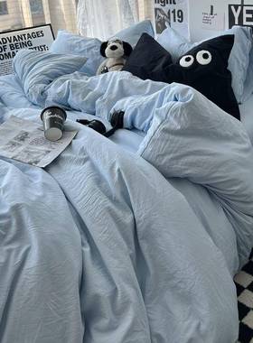 A类日式简啃约儿可以咬的水洗棉床上四件舍套学日式简约生宿套件