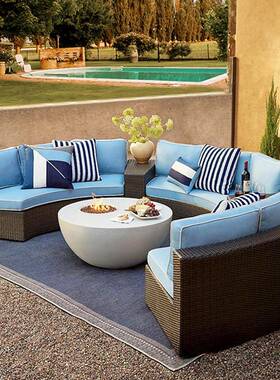 户外圆形藤沙发组店合花园庭半形藤椅沙发室外院酒RIZ圆弧形客厅