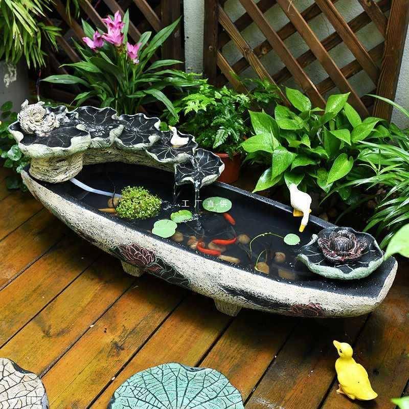 庭院小水景F8756M5T假山船流摆阳台鱼小池造景水入户花园布置水件