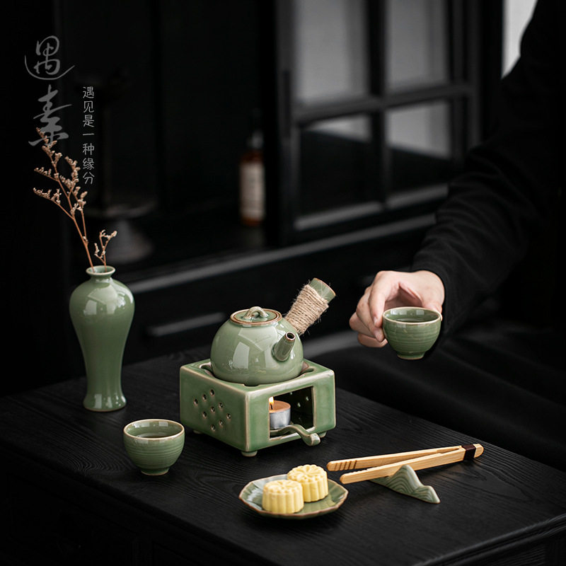 中式复古陶瓷温茶炉茶壶套装