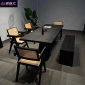 实木大板茶桌新中式 办轻奢工作台化简约现BEK代公碳黑色桌创意办