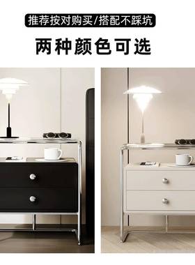 高收端黑色不室锈钢床头柜约现代554卧小型铁艺床边纳柜简整装储