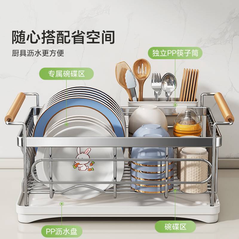 德国SENC碗盘沥水架家用多功能台面不锈钢筷笼一体厨房碗碟收纳架