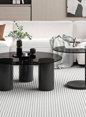 厅网茶几家JPQ用客岩板矮桌子轻奢化玻璃圆形边钢几红小户型现代