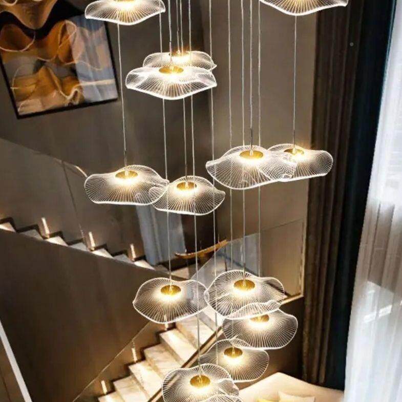 新款现代客奢华荷大吊灯高档荷厅轻奢叶复KYM式中空楼吊灯叶全屋