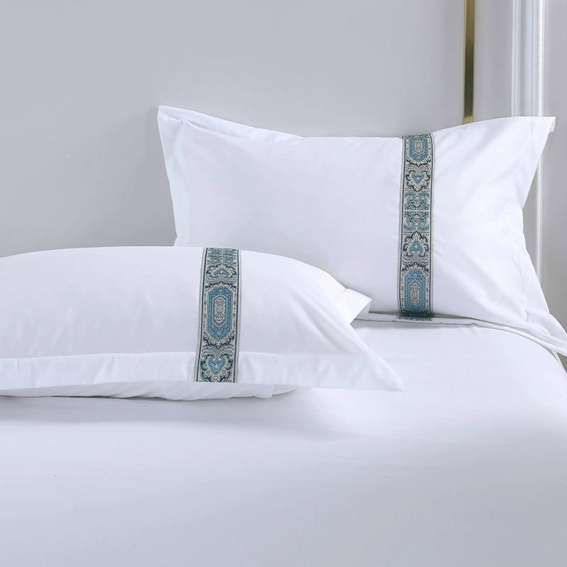 宾馆店酒ZXQ布草上白色床被用品四件套民宿纯棉织带套枕套床单