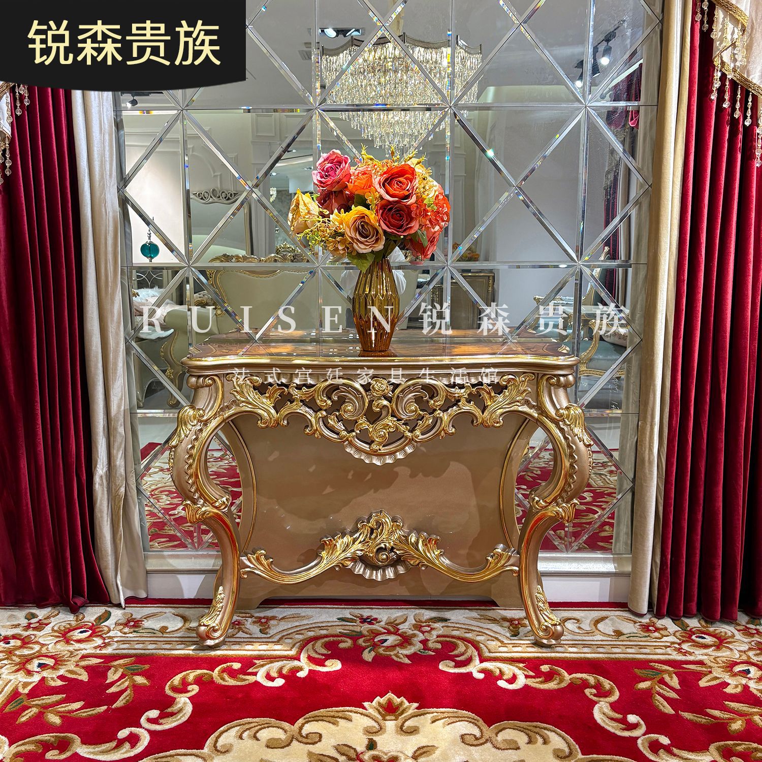 法式玄关桌 欧式实木雕花装饰桌 宫廷奢华别墅木皮入户玄关桌