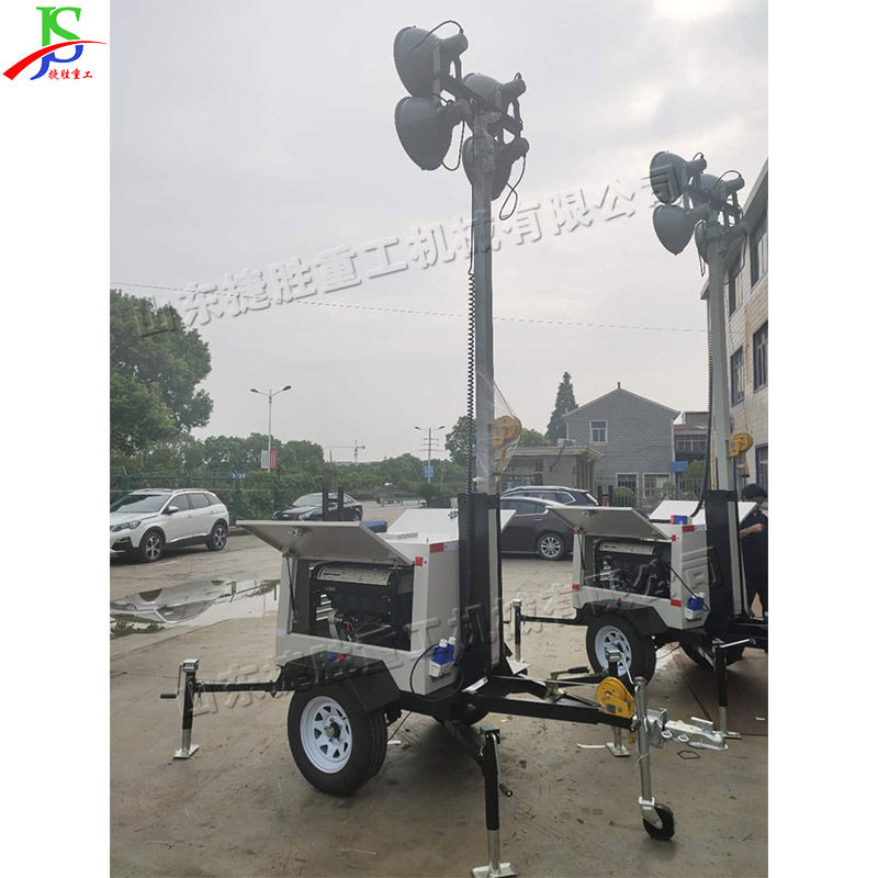 手推式工程施工照明车 升降拖车式照明车 汽油动力工程照明车