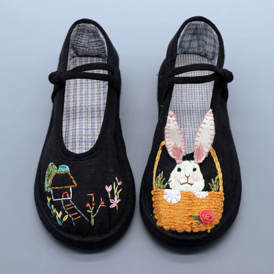 原创纯手工纳千层底布鞋女士春夏浅口盘扣系带绣花鞋兔年本命年鞋