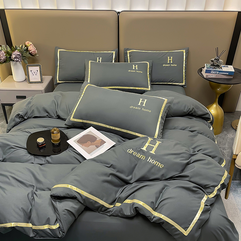 简约轻奢风四件套灰色男生宿舍被套床单三件套被子一整套被褥全套