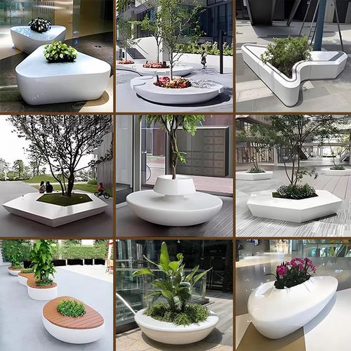 成都户外玻璃纤维花箱花盆组合座椅商场公园玻璃纤维长凳休闲