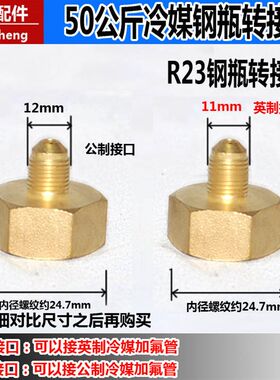 QF-13冷媒瓶铜转接头G3/4 氧气R23钢瓶转换头50公斤雪种6分转英制
