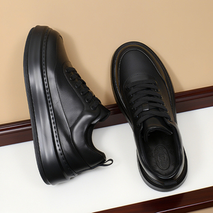 PADIBIN头层牛皮板鞋男款2025新款真皮休闲鞋潮流商务风黑色皮鞋