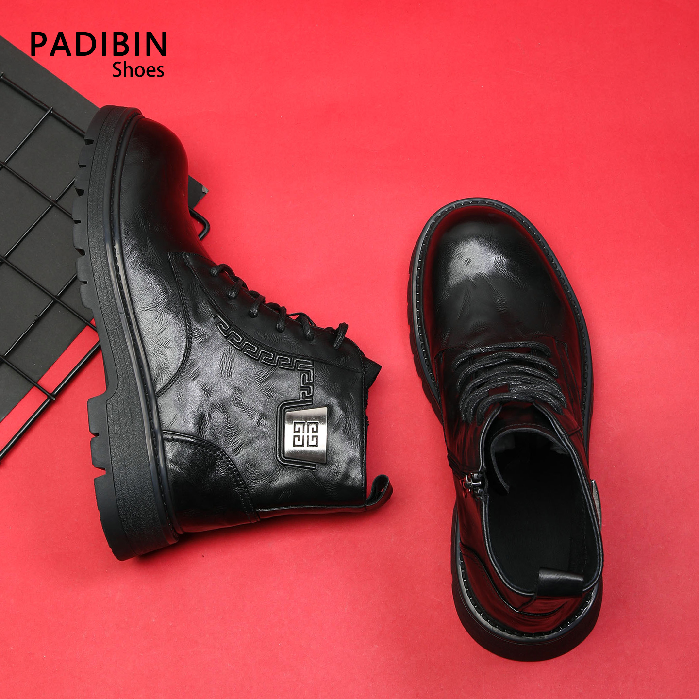 休闲百搭机车靴子厚底耐磨皮靴子