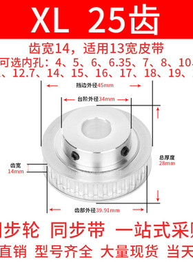 同步轮XL25齿BF宽14内孔4 5 6 7 8 10 12 14 15 16 18 19同步带轮