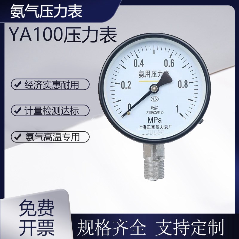 YA100BF氨气压力表304不锈钢耐腐蚀酸碱真空表20*1.5气压表抗酸碱