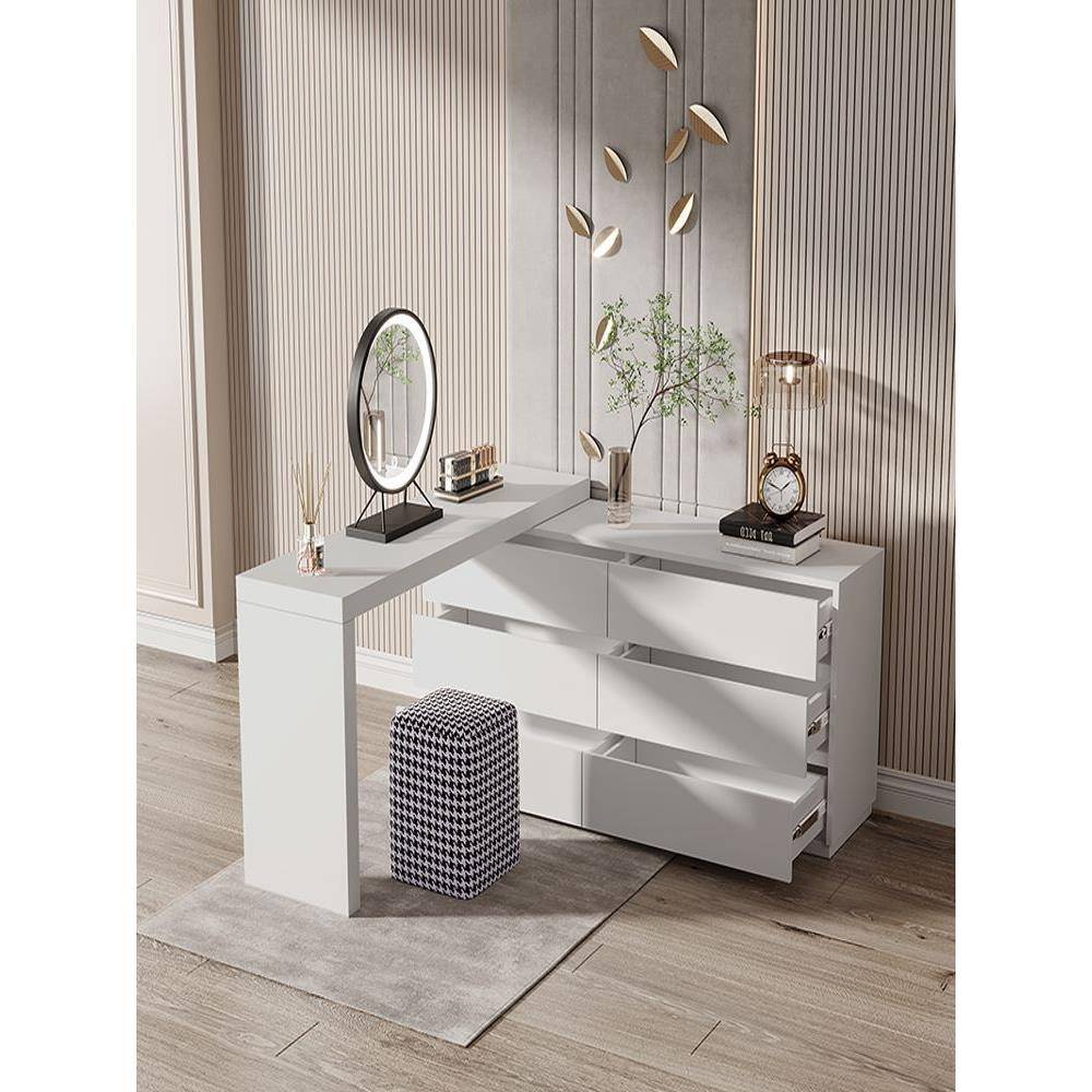 北欧现代简约轻奢极简梳妆台书桌一体可伸缩化妆桌卧室网红储物柜