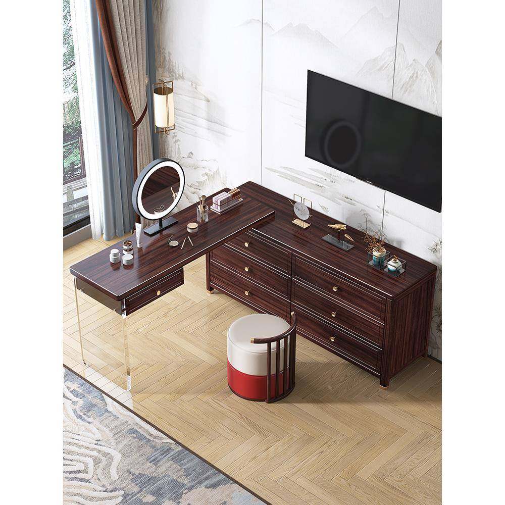 实木梳妆台新中式胡桃木家用一体现代简约卧室化妆桌组合斗柜网红,收纳整理,烫衣板及配件,淘宝优惠券,粉丝福利购,淘宝优惠卷