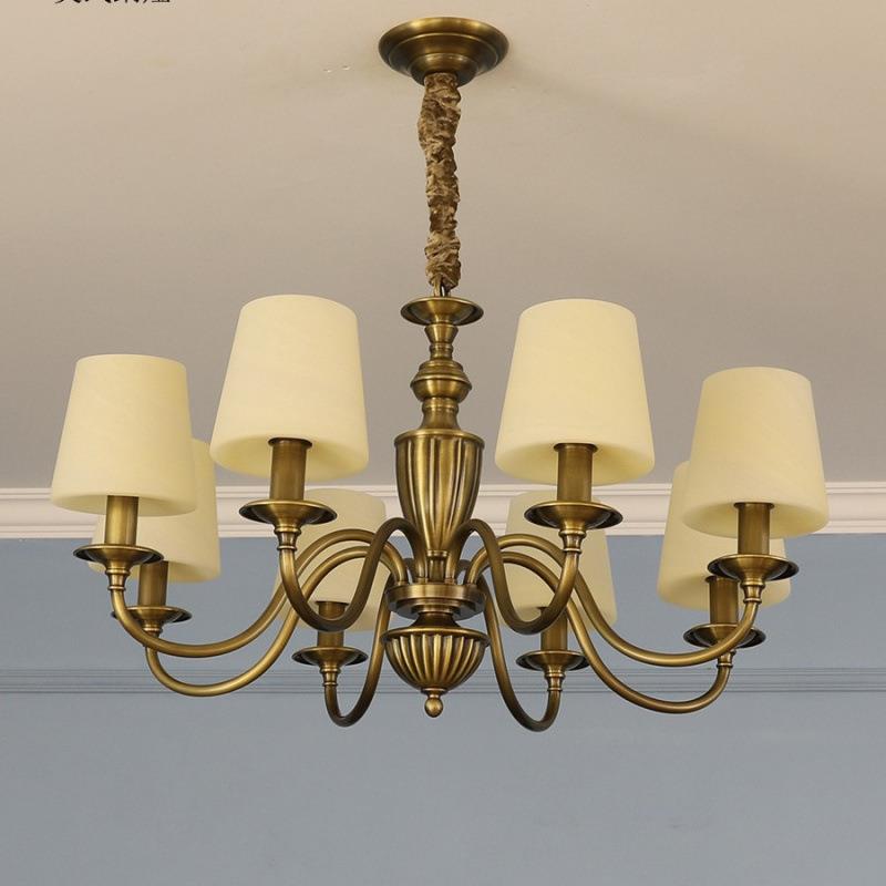 现代美式轻奢简约客厅卧室灯具欧式田园书房餐厅玻璃灯罩全铜吊灯