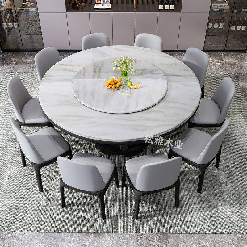 实木大理石餐桌轻奢现代简约家用小户型吃饭桌10人圆形餐桌椅组合